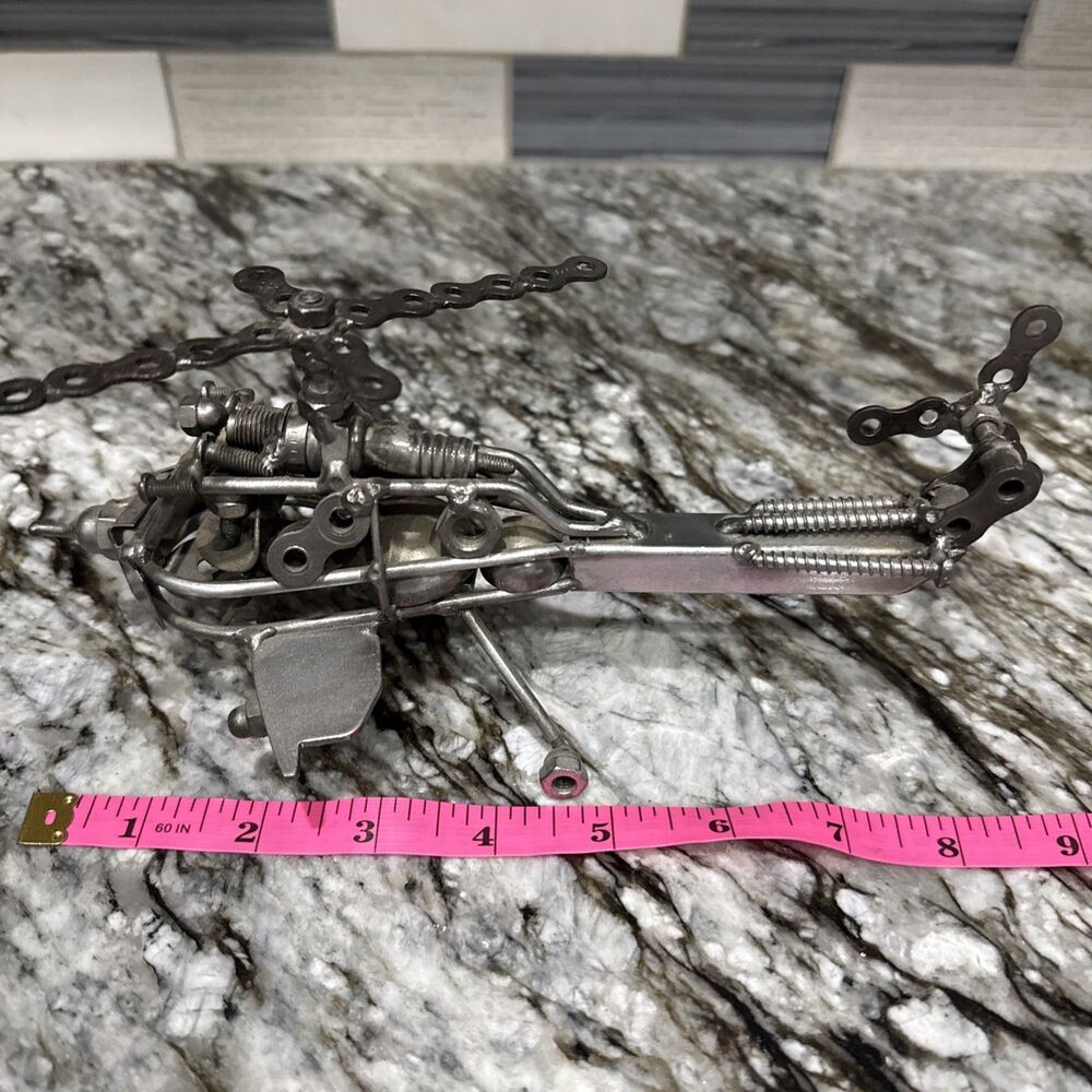 Chopper Helicopter Sculpture Art Figurine Metal Nuts Bolts Copter Steampunk 9"